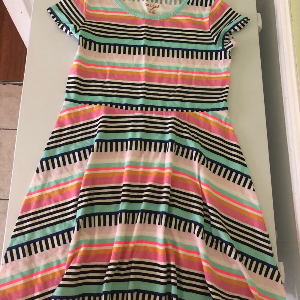 Cat & Jack Girls Striped Short Sleeve A-Line Dress Size L 10/12